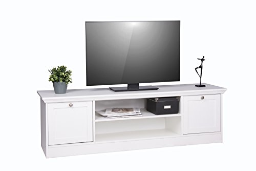 Landhaus TV-Board (B/H/T: 160 x 48 x 45 cm) weiß, Möbelgriffe antik