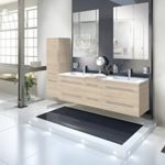 SAM® Design Badmöbel-Set Barcelona 4tlg, in Sonomaeiche, 150 cm, mit Softclosefunktion, Badezimmer-Set bestehend aus 2 x Spiegel, 1 x Doppelwaschplatz, 1 x Hochschrank