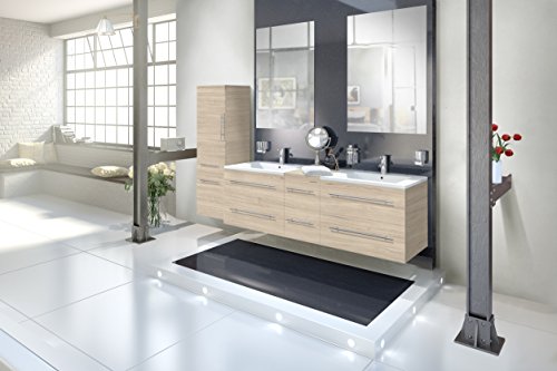 SAM® Design Badmöbel-Set Barcelona 4tlg, in Sonomaeiche, 150 cm, mit Softclosefunktion, Badezimmer-Set bestehend aus 2 x Spiegel, 1 x Doppelwaschplatz, 1 x Hochschrank
