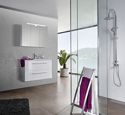 SAM® Design Badmöbel-Set Verena, 90 cm, in Hochglanz weiß, 2tlg. Designer Badezimmer mit Softclose-Funktion, 1 Waschplatz, 1 Spiegelschrank