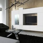 FUTURE 22 Moderne Wohnwand, Exklusive Mediamöbel, TV-Schrank, Neue Garnitur, Große Farbauswahl (RGB LED-Beleuchtung Verfügbar) (Weiß MAT base / Weiß MAT front, Möbel)