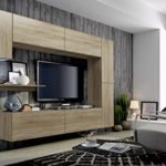 FUTURE 6 Moderne Wohnwand, Exklusive Mediamöbel, TV-Schrank, Neue Garnitur, Große Farbauswahl (RGB LED-Beleuchtung Verfügbar) (Sonoma, Weiß LED)