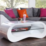 Design Couchtisch MANHATTAN weiß Hochglanz 110 cm inklusive Glaselement mit Glasplatte