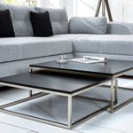 Design Couchtisch 2er Set BIG FUSION matt schwarz chrom gebürstet Satztische Wohnzimmertisch Tischset