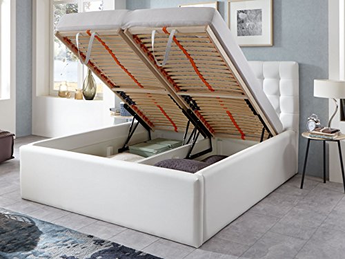 Luxus Polsterbett mit Bettkasten Molly XXL Kunslederbett Doppelbett Ehebett Weiß (180x200cm)