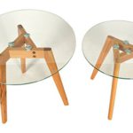 ts-ideen 2er Set Design Glas Beistelltische rund Holz Eiche Kaffeetisch Couchtisch Nachttisch