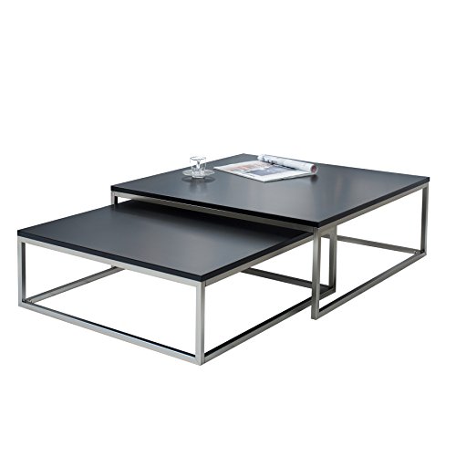 Design Couchtisch 2er Set BIG FUSION matt schwarz chrom gebürstet Satztische Wohnzimmertisch Tischset