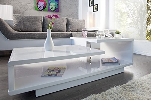 DuNord Design Couchtisch Sofatisch LEVEL 100cm weiss Hochglanz Retro Design Tisch Lounge Möbel