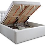 Luxus Polsterbett mit Bettkasten Selly mit Zirkonia Steinen XXL Kunslederbett Doppelbett Ehebett Weiß (180x200cm)