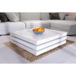 Couchtisch Wohnzimmertisch Hochglanz Beistelltisch Tisch Sofatisch Tischplatte 360° drehbar - Farbe Weiß