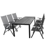 Gartenmöbel-Set 7tlg. Sitzgarnitur mit Aluminium, Polywood Gartentisch + 6x verstellbare Aluminium Hochlehner mit Komfortbespannung Anthrazit