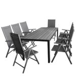 Gartenmöbel-Set 7tlg. Sitzgarnitur mit Aluminium, Polywood Gartentisch + 8x verstellbare Aluminium Hochlehner mit Komfortbespannung Anthrazit