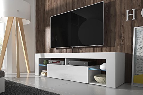 Hestia – TV Lowboard / TV Schrank (140 cm, Weiß Matt / Weiß Hochglanz, optional mit LED-Beleuchtung)