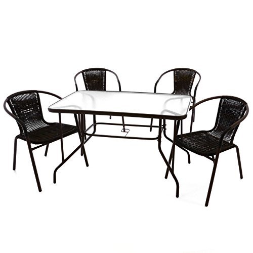 5-teiliges Gartenmöbel-Set – Gartengarnitur Sitzgruppe Sitzgarnitur aus Bistrostühlen & Esstisch – Stahl Kunststoff Glas – braun dunkelbraun