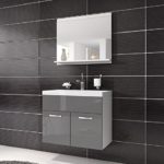 Badezimmer Badmöbel Montreal 02 60cm Waschbecken Hochglanz Grau Fronten - Unterschrank Waschtisch Spiegel Möbel