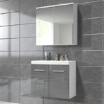 Badezimmer Badmöbel Toledo 02 60 cm Waschbecken Hochglanz Grau - Unterschrank Schrank Waschbecken Spiegelschrank Schrank