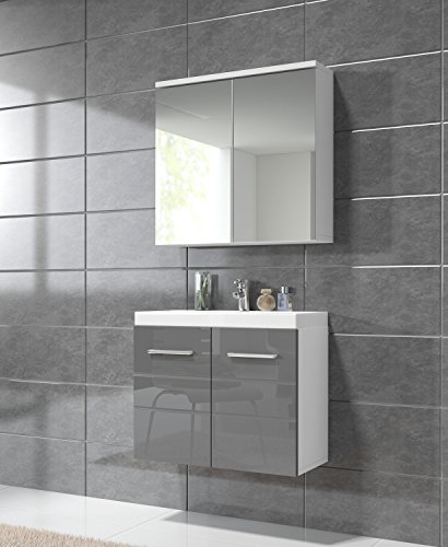Badezimmer Badmöbel Toledo 02 60 cm Waschbecken Hochglanz Grau - Unterschrank Schrank Waschbecken Spiegelschrank Schrank