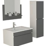 Badset Gastein in grau hochglanz Waschtisch Spiegelschrank mit LED Beleuchtung und Seitenschrank Badmöbel Ausstattung Bad Moebel