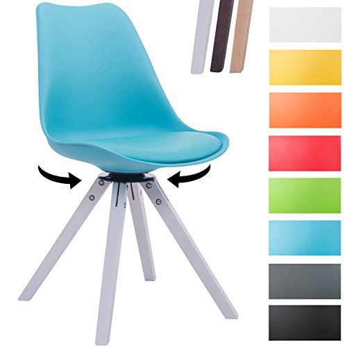 CLP Design Retro-Stuhl TROYES SQUARE mit Kunstlederbezug und hochwertiger Polsterung | 360° drehbarer Stuhl mit Schalensitz und massiven Holzbeinen | In verschiedenen Farben erhältlich