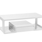 Cavadore Couchtisch Loof / moderner, niedriger Holztisch mit Schublade mit push-to-open-Funktion / inkl. Ablage / Hochglanz Weiß / 120 x 60 x 40 cm (L x B x H)