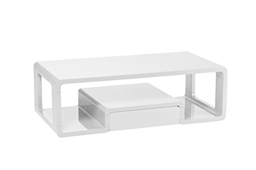 Cavadore Couchtisch Loof / moderner, niedriger Holztisch mit Schublade mit push-to-open-Funktion / inkl. Ablage / Hochglanz Weiß / 120 x 60 x 40 cm (L x B x H)