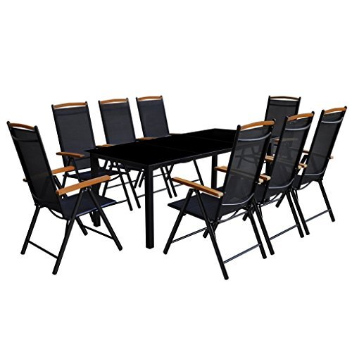 Festnight 9-tlg. Sitzgruppe Sitzgarnitur Gartenmöbel Set aus Aluminium 1 Tisch 190x90 + 8 Stühle 54x73
