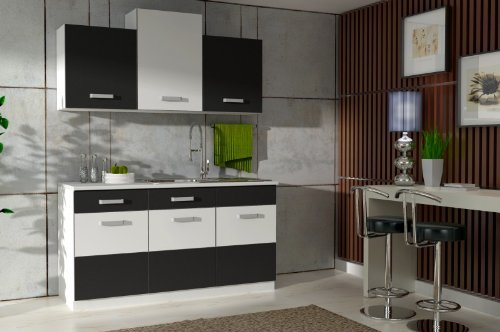 Küche Fabienne 150 cm Küchenzeile in schwarz / weiß - Küchenblock variabel stellbar