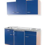 MEBASA MEBAKB15PBC Singleküche Unterbaukühlschrank dekorfähig, Oberschrank und Duo-Kochplatte, 150 cm Buche/Blau