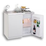 MEBASA MK0001 Pantryküche, Miniküche 100 cm Weiß mit Duokochfeld und Kühlschrank
