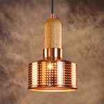 MSTAR Vintage Industriell designte Kupfer-Hängeleuchte mit Kupferschirm und Gestell aus Holz, für Esstisch Esszimmer