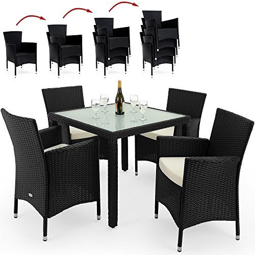 PolyRattan Sitzgruppe Gartenmöbel Lounge Sitzgarnitur Essgruppe stapelbare Stühle wetterfestes Polyrattan 7cm Sitzauflagen MODELLAUSWAHL