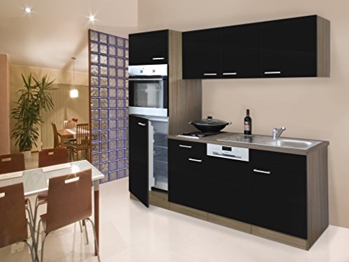 respekta Einbau Single Küche Küchenblock Küchenzeile 205 cm Eiche York schwarz Ceran