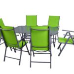 7-teiliges Gartenmöbel-Set – Gartengarnitur Sitzgruppe Sitzgarnitur aus Gartenstühlen & Esstisch (Glasplatte: klar) – Aluminium Kunststoff Glas – grün