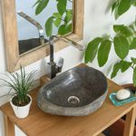 Naturstein Aufsatz-Waschbecken Waschschale mit Naturkante 30-40 cm Flußstein