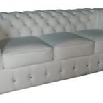 Casa Padrino Chesterfield Echtleder 3er Sofa in weiß mit Glitzersteinen 200 x 90 x H. 78 cm - Luxus Möbel