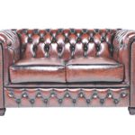 Original Chesterfield Sofa - 2 Sitzer - Vollständig Handgewaschenes Leder - Antik Braun