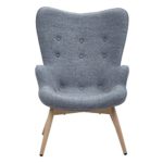 Designer Ohren-Sessel mit Armlehnen aus Webstoff in Grau | Anjo | Club-Sessel im Retro-Design | Gestell aus Holz in Natur | 68 x 41 x 92 cm