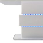 CAVADORE Esszimmertisch SLICE/Moderner Esstisch 140 cm mit blauer LED Beleuchtung/Designmöbel inHochglanz Weiß/Bodenplatte mit verchromten Rand/140x76x90 cm (LxBxH)