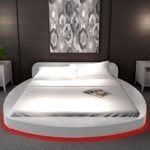 Festnight Polsterbett Bett Doppelbett Ehebett mit LED aus Kunstleder ohne Matratze 180 x 200 cm Rund Weiß