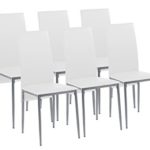 CAVADORE Esszimmerstuhl 6er Set MILAN/6x Küchenstuhl im modernem Design/Bezug Lederimitat Weiß/Gestell Metall Silber pulverbeschichtet/6 Stühle Weiß/40 x 96 x 49 cm (BxHxT)/6er Set