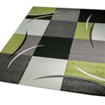 Designer Teppich Moderner Teppich Wohnzimmer Teppich Kurzflor Teppich mit Konturenschnitt Karo Muster Grün Grau Creme Schwarz Größe 120x170 cm