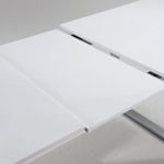 CAVADORE Ausziehbarer Kufentisch Vienna/Tisch mit in Hochglanz Weiß lackierter Tischplatte und verchromten Metallfüßen/160/205 x 90 x 76 cm (L x B x H)
