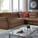 CAVADORE Eck-Sofa Bontlei/Schlaf-Couch mit Kopfteilfunktion und Federkern/Inkl. Stauraum/261 x 88 x 237 cm (BxHxT)/Mikrofaser braun