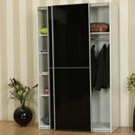 Dynamic24 Kleiderschrank Verona weiß schwarz hochglanz Schiebetüren Schlafzimmer Schrank