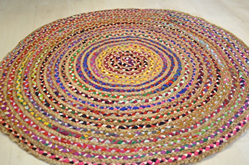 150 150 cm rund Jute mit farbigen Baumwolle Shabby Chic Kreis Teppich Rustikaler Stil für alle Räume