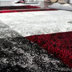 Designer Teppich Modern mit Konturenschnitt Karo Muster Grau Schwarz Rot, Grösse:120x170 cm