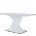 CAVADORE Esszimmertisch CUBE/Moderner Esstisch in Hochglanz Weiß mit viel Beinfreiheit/Küchentisch mit formschöner Säule/Bodenplatte, Rand chromfarben/160x90x76 cm (LxBxH)