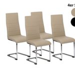CAVADORE Küchenstuhl im 4-er Set GABY/4x Freischwinger in modernem Design/Bezug pflegeleichtes Kunstleder in Cappuccino und verchromtem Metallgestell/56 x 44 x 105 cm (T x B x H)