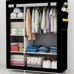 UDEAR Kleiderschrank Stoff Storage Wardrobe Bedroom Furniture Kleiderschränke mit a Kleiderstange Schwarz