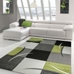 Designer Teppich Moderner Teppich Wohnzimmer Teppich Kurzflor Teppich mit Konturenschnitt Karo Muster Grün Grau Creme Schwarz Größe 120x170 cm